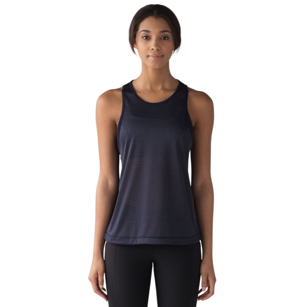 Lululemon Squad Goals Tank Top Size 8 Sleeveless Trinity Mesh Navy Workout